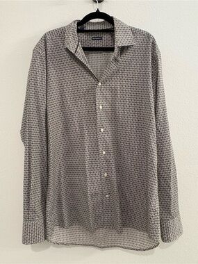 Suitsupply 15.5 39 Black and White Geometric Dress Shirt
